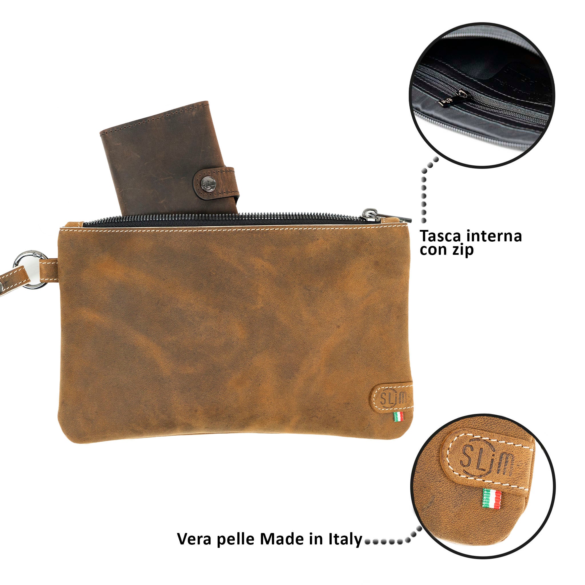 SLim Pochette Polsiera Crazy Horse pochette cuoio