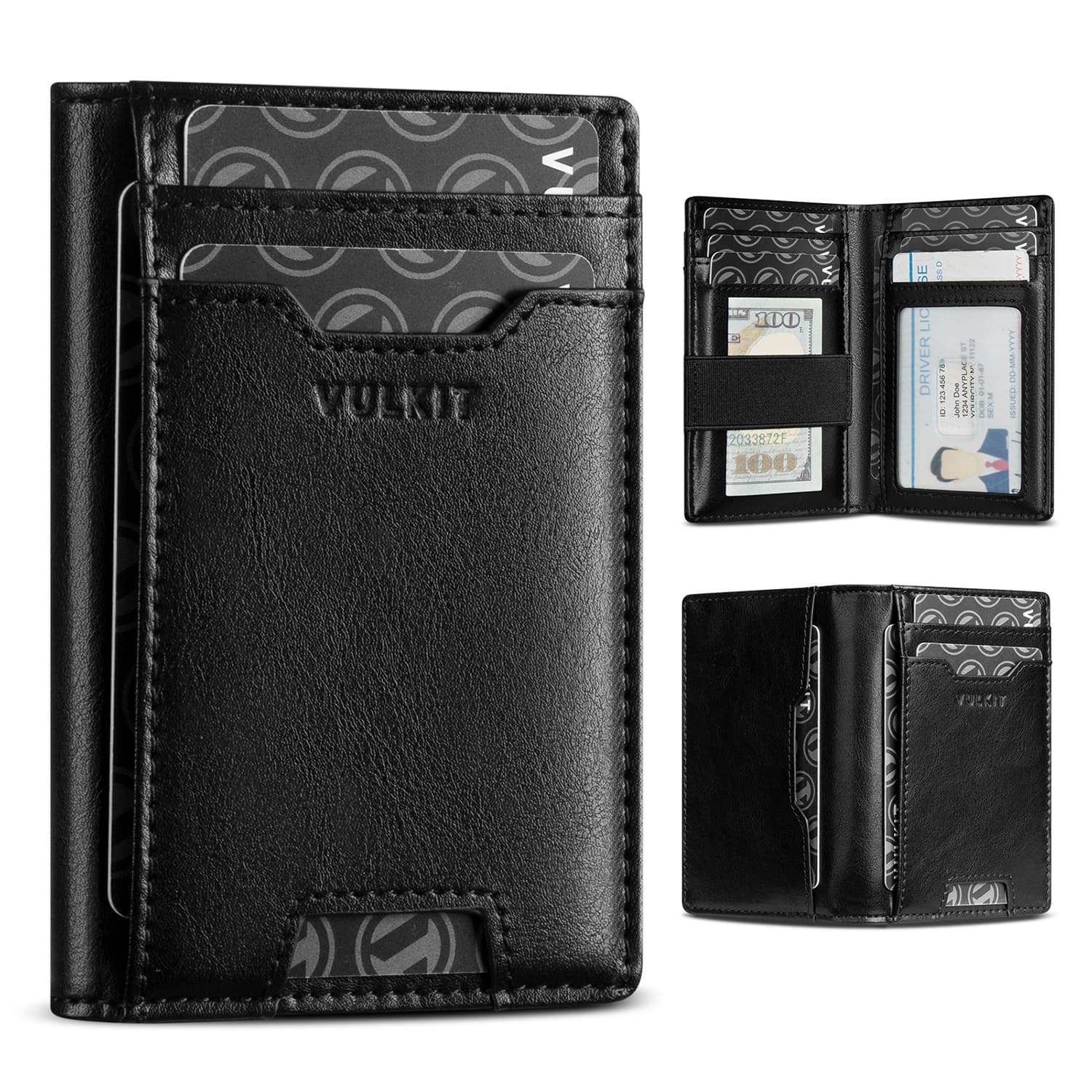 VULKIT Card Holders VW123 Portacarte Pelle Nero RFID 10 Slot