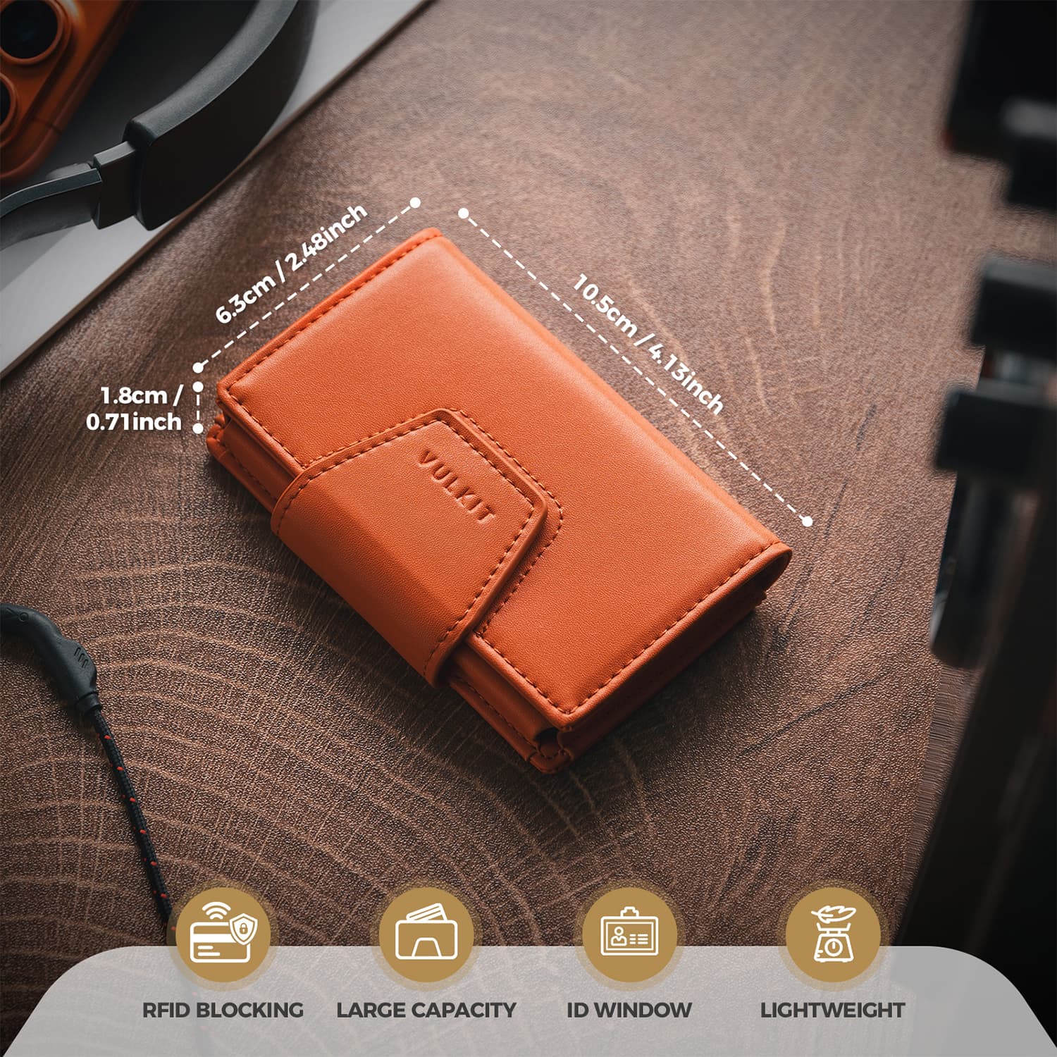 VULKIT VBC104 Portacarte RFID Blu Chiusura Magnetica Slim