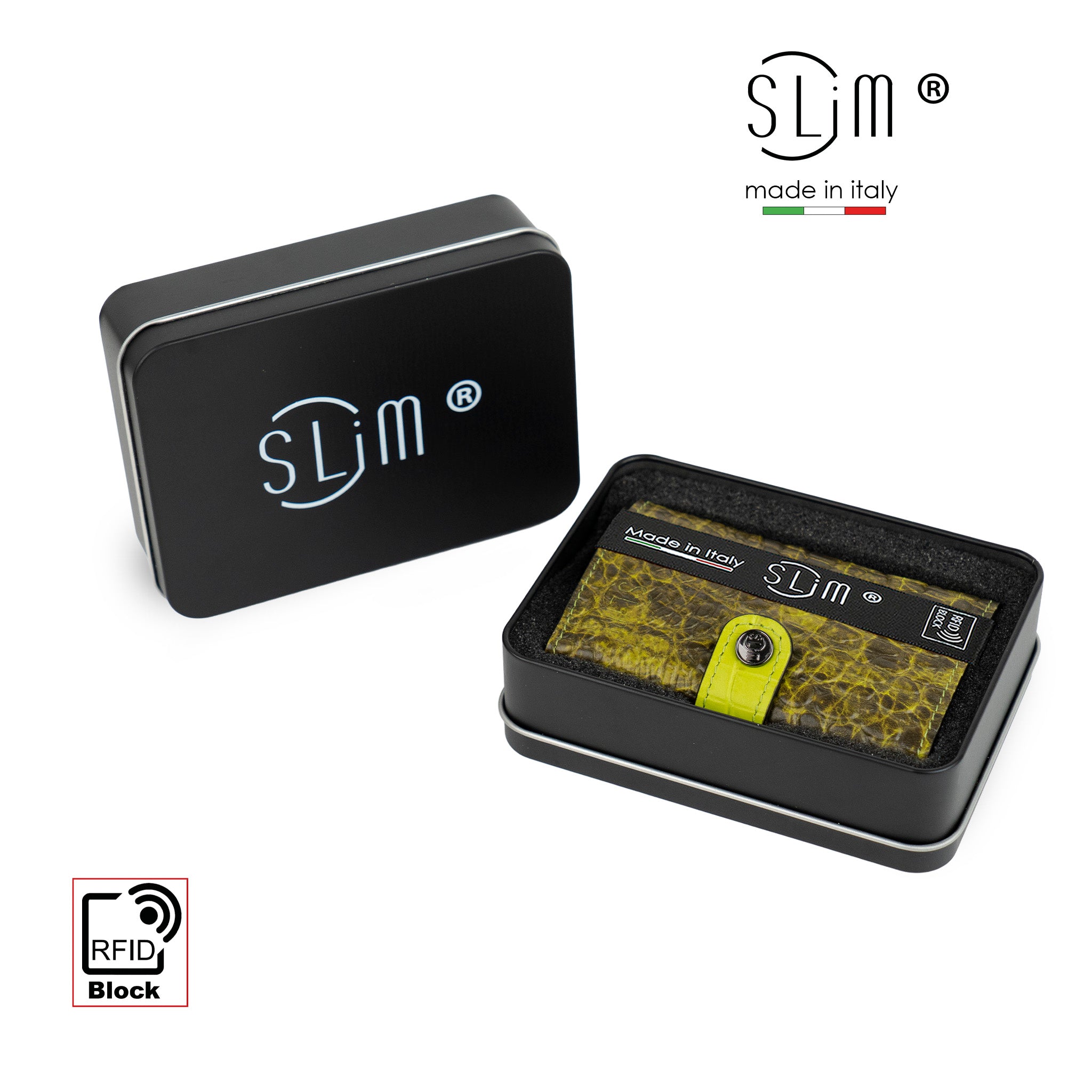 SLim Stampa Cocco Bicolor Verde portacarte RFID 12 carte
