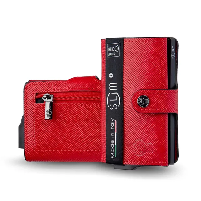 SLim Saffiano Rosso portacarte pelle anti graffio zip