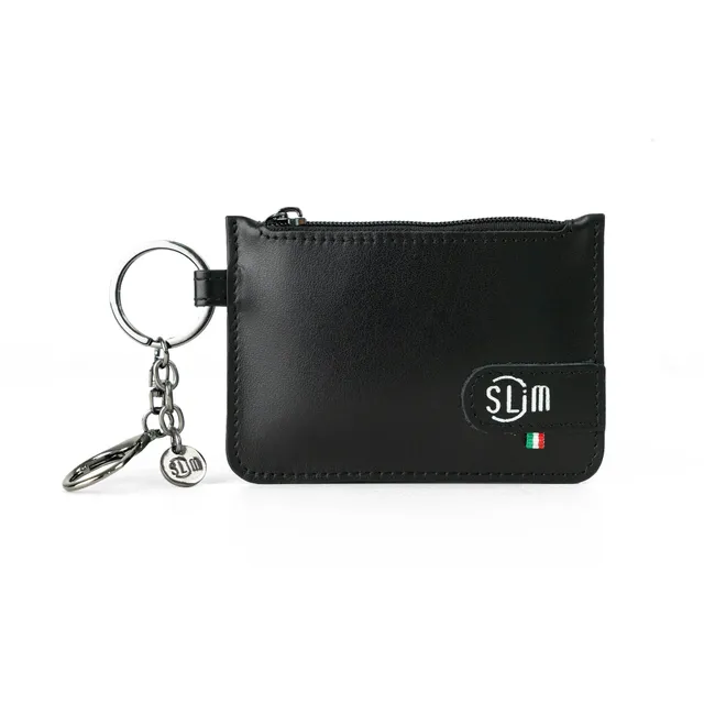 SLim Portachiavi portamonete pelle saffiano nero
