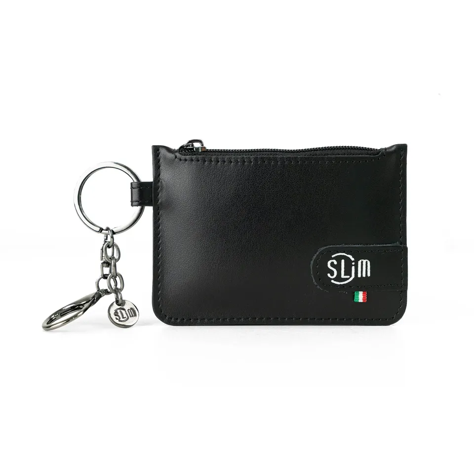 SLim Portachiavi portamonete pelle saffiano nero
