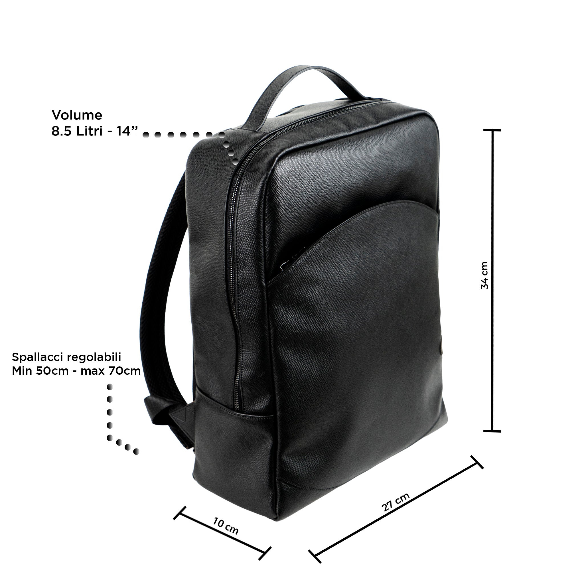 SLim Zaino Medio pelle saffiano nero laptop 14 pollici