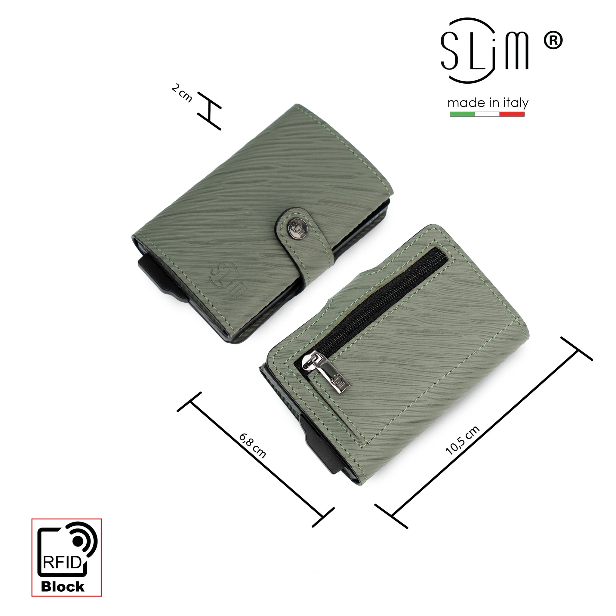 SLim Vera Pelle Stampa Epi Salvia Portafoglio Compatto RFID