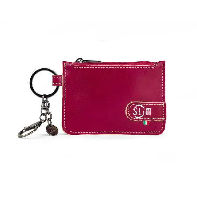 SLim Portachiavi Portamonete Pelle Fucsia Bustina Zip