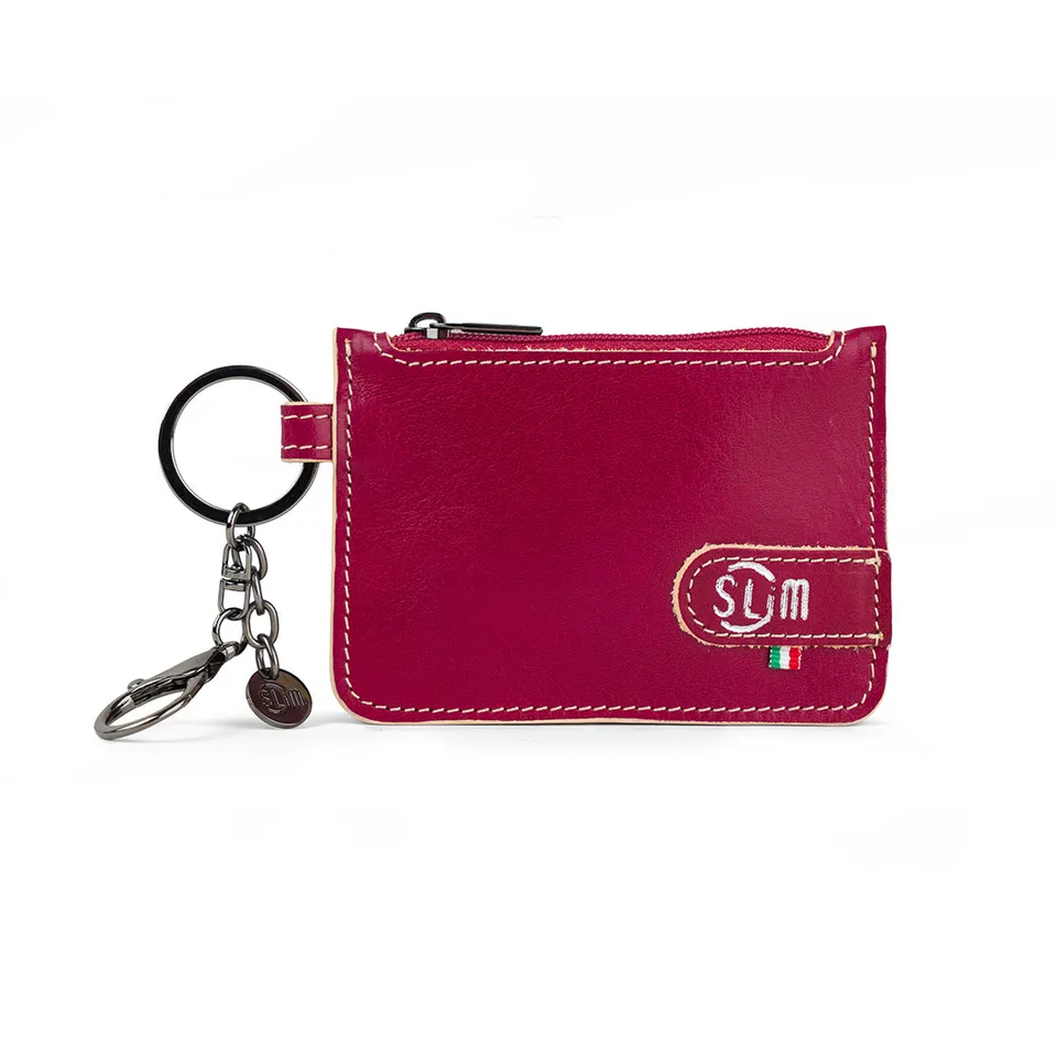 SLim Portachiavi Portamonete Pelle Fucsia Bustina Zip