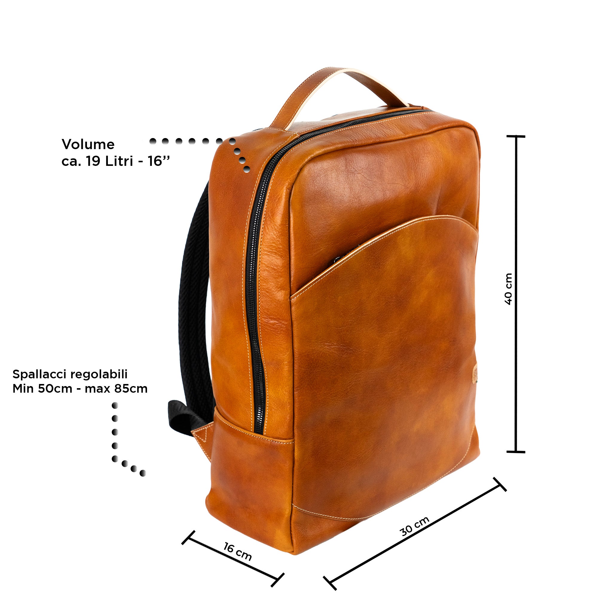 SLim Zaino Grande vera pelle vegetale cognac 19 L