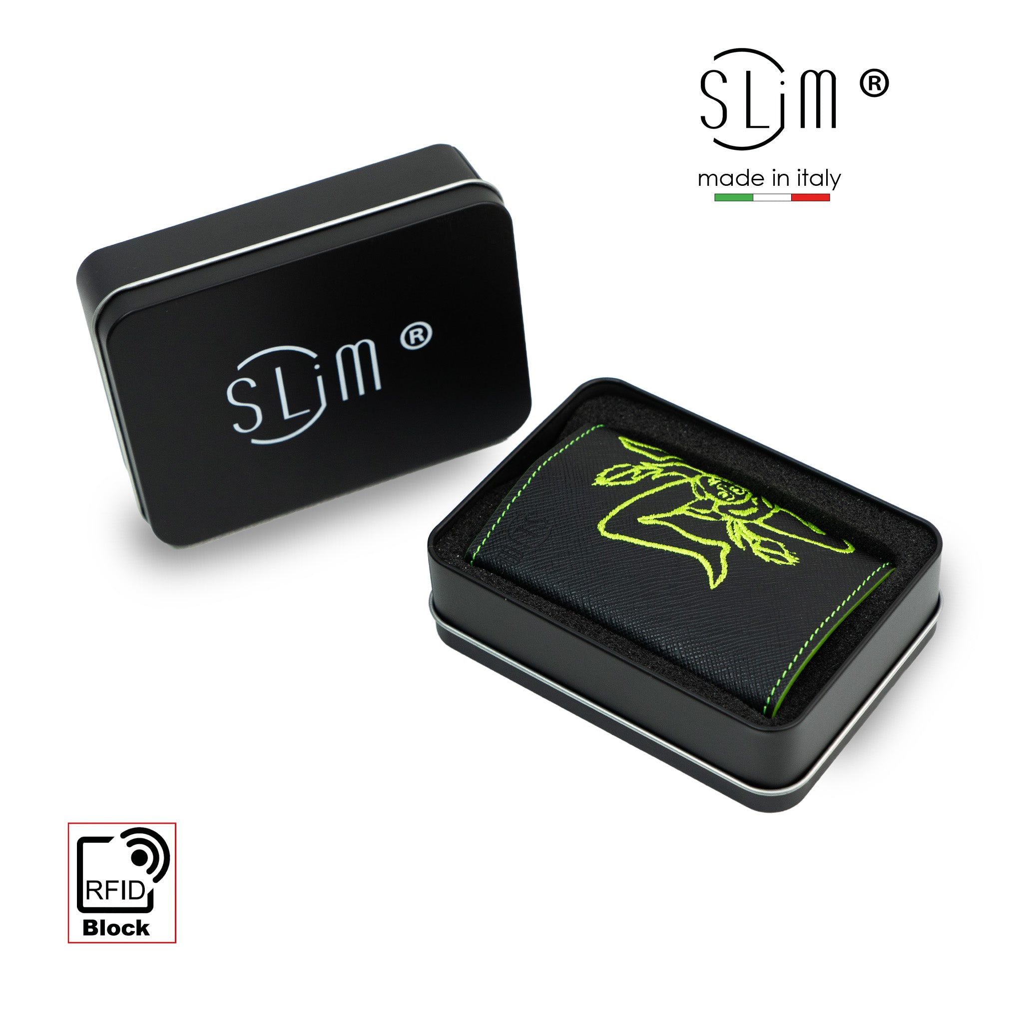SLim Touch Sicilia Saffiano Verde Lime Mini Portafoglio RFID