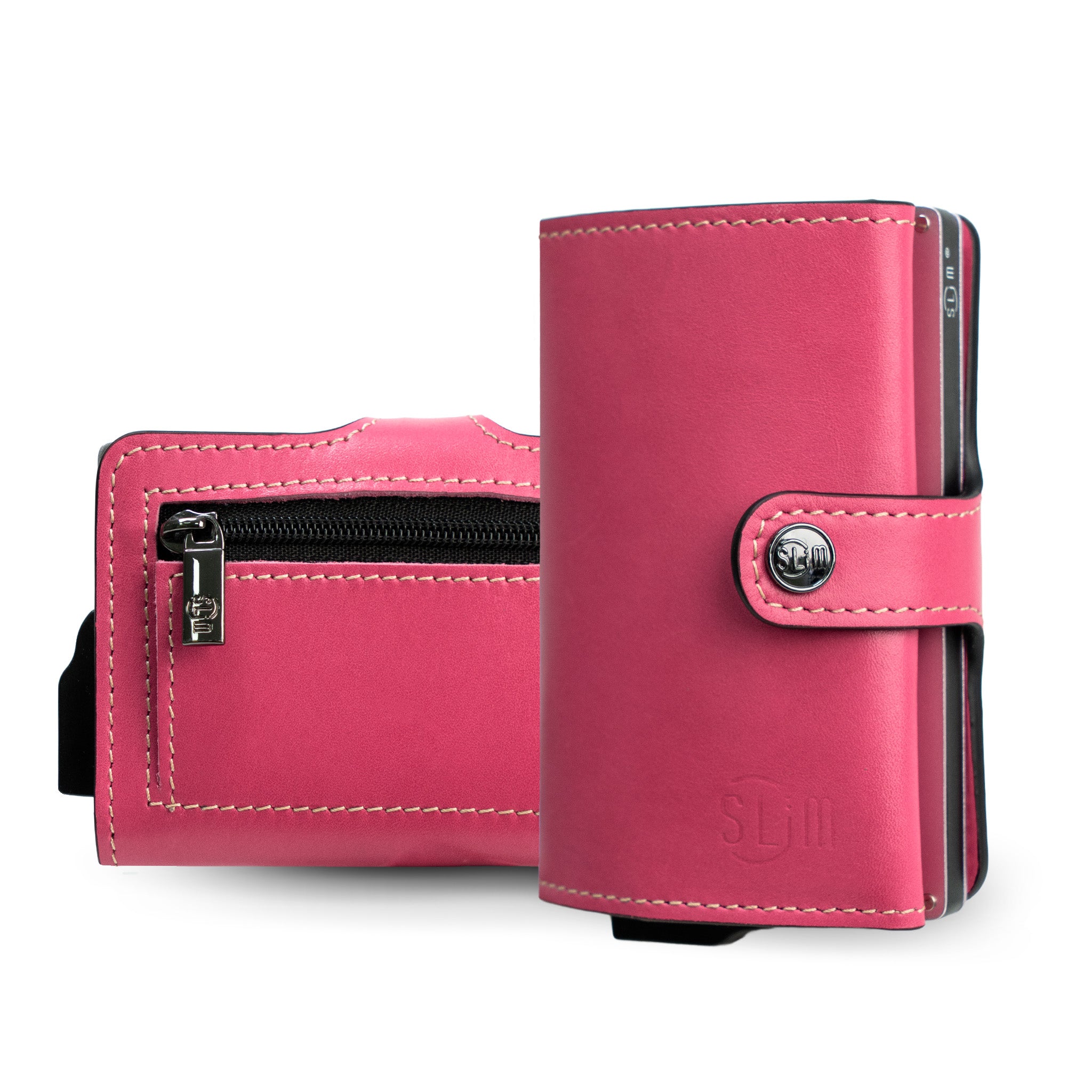 SLim Porta Carte Vegetale Fucsia Zip RFID 10,5 cm