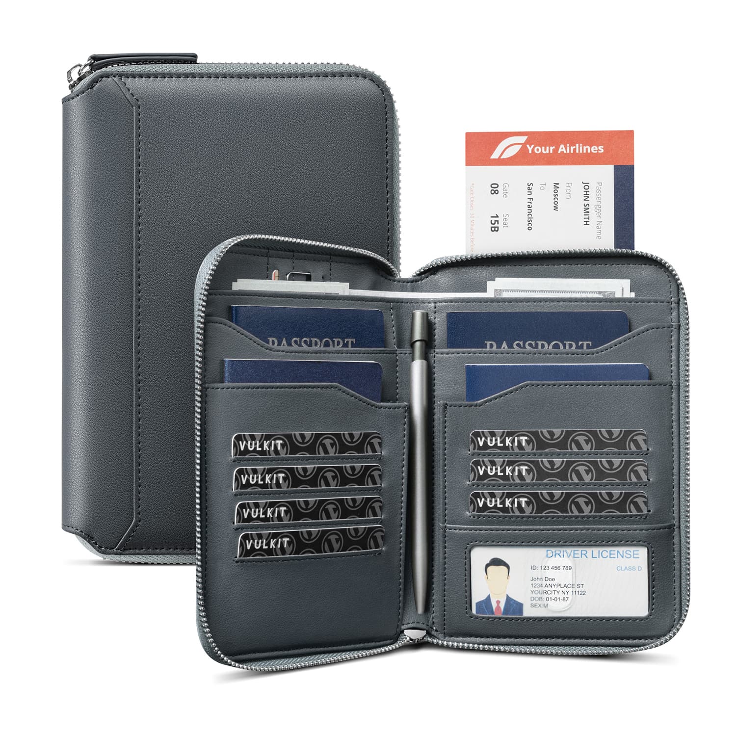 VULKIT Passport Card Holder VPW107 portapassaporto nero cerniera