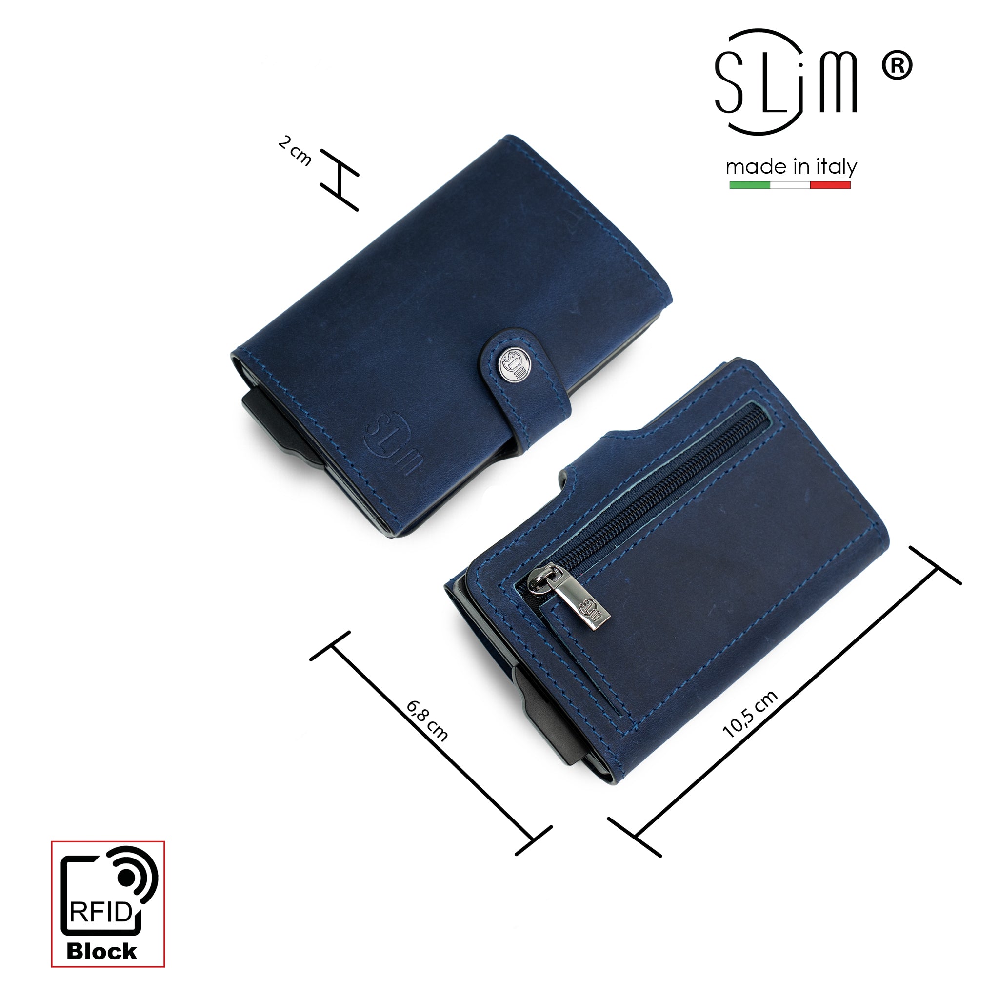 SLim Crazy Horse portafoglio pelle Crazy Horse blu