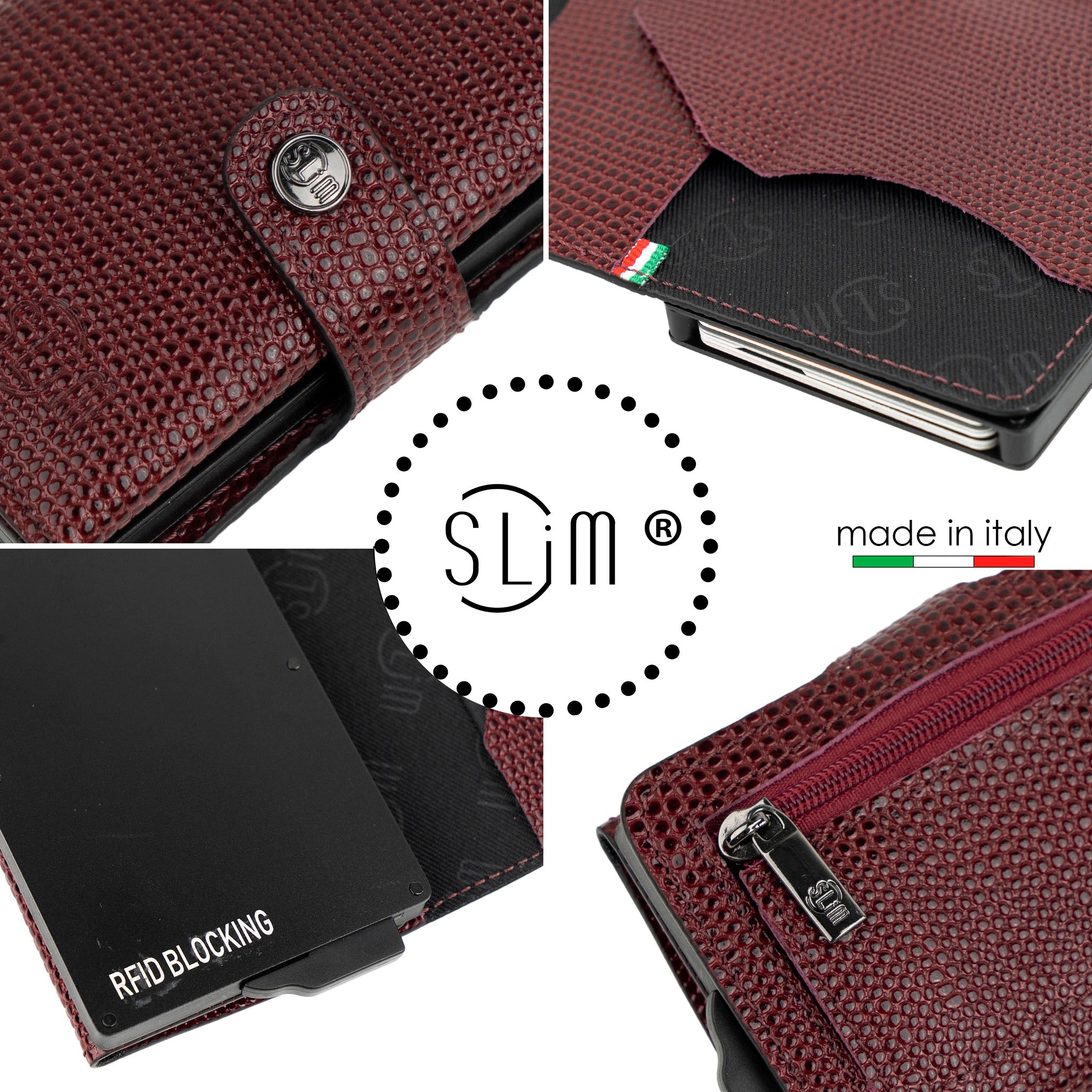 SLim Vera Pelle Tejus Portacarte Bordeaux Antigraffio RFID