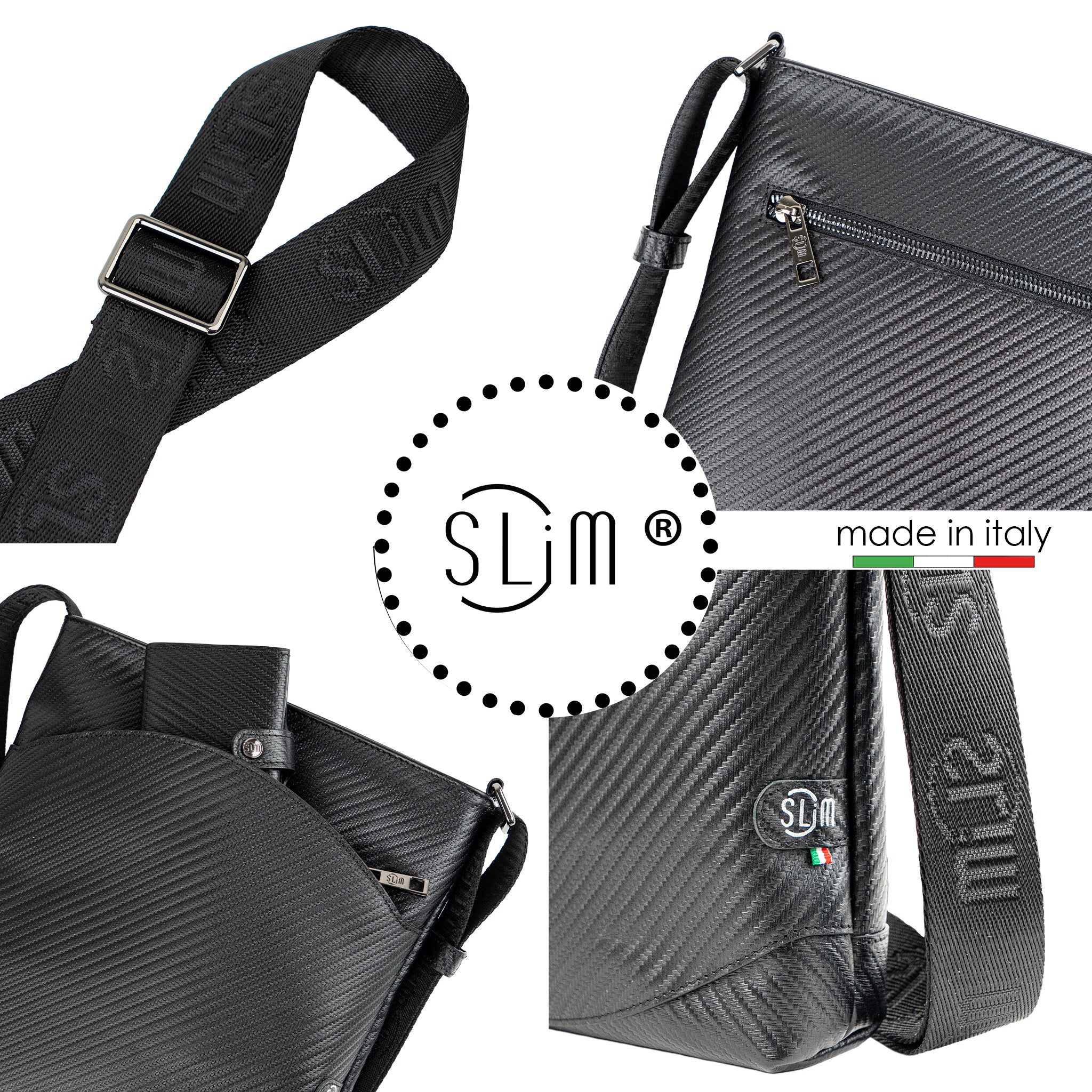 SLim Bag borsa vera pelle carbon nero 23x24 cm