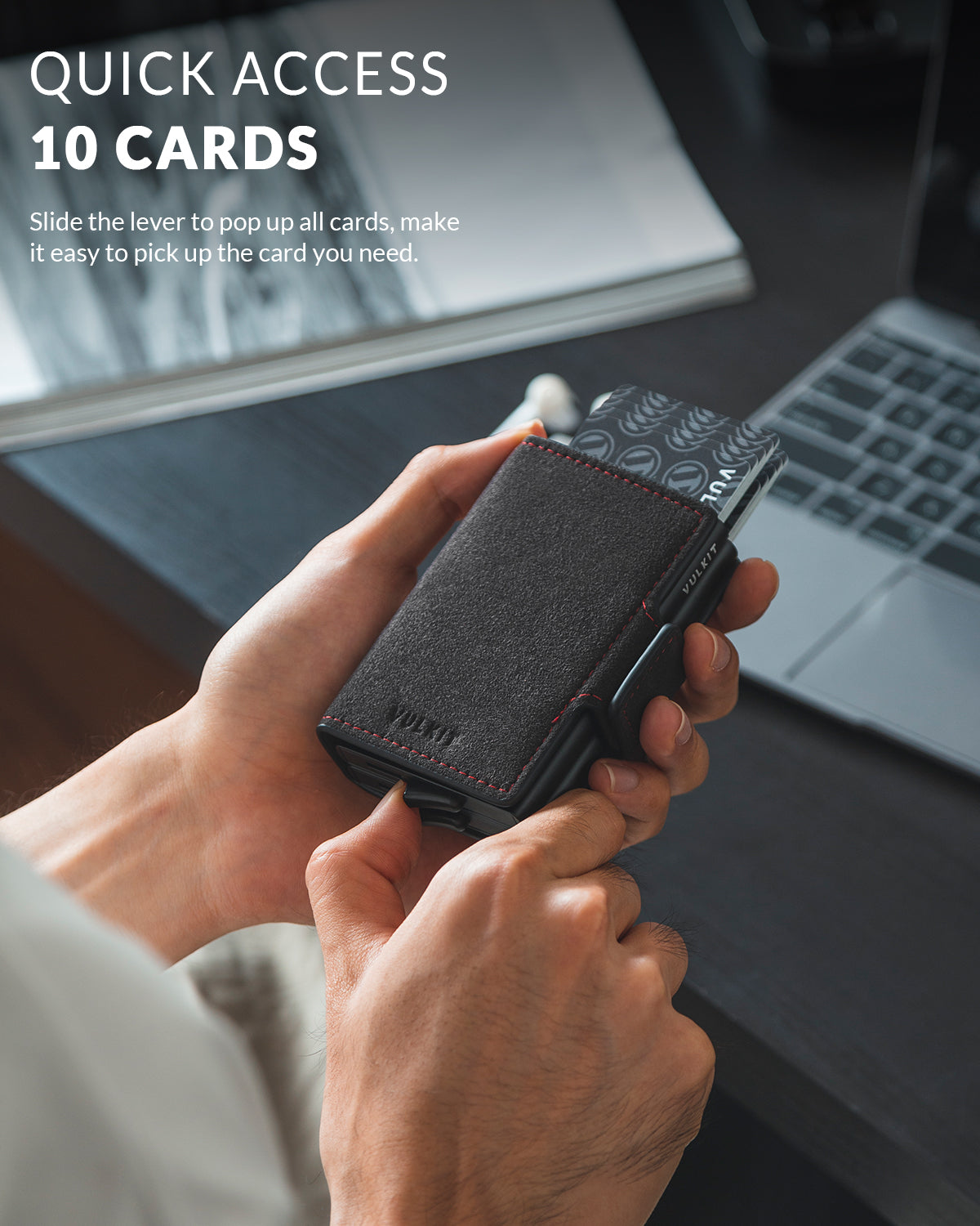 VULKIT Alcantara VC200D Portafoglio Alluminio RFID Grigio