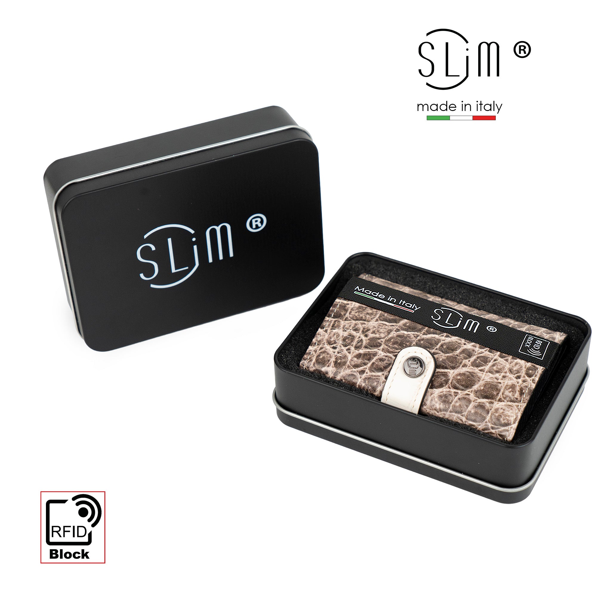 SLim Stampa Cocco portafoglio compatto Cocco Metal Argento RFID