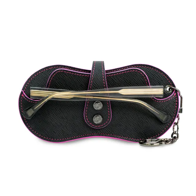 SLim Vision portaocchiali vera pelle nero cuciture fucsia