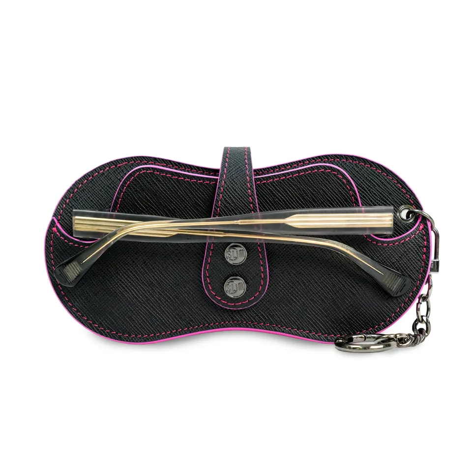 SLim Vision portaocchiali vera pelle nero cuciture fucsia