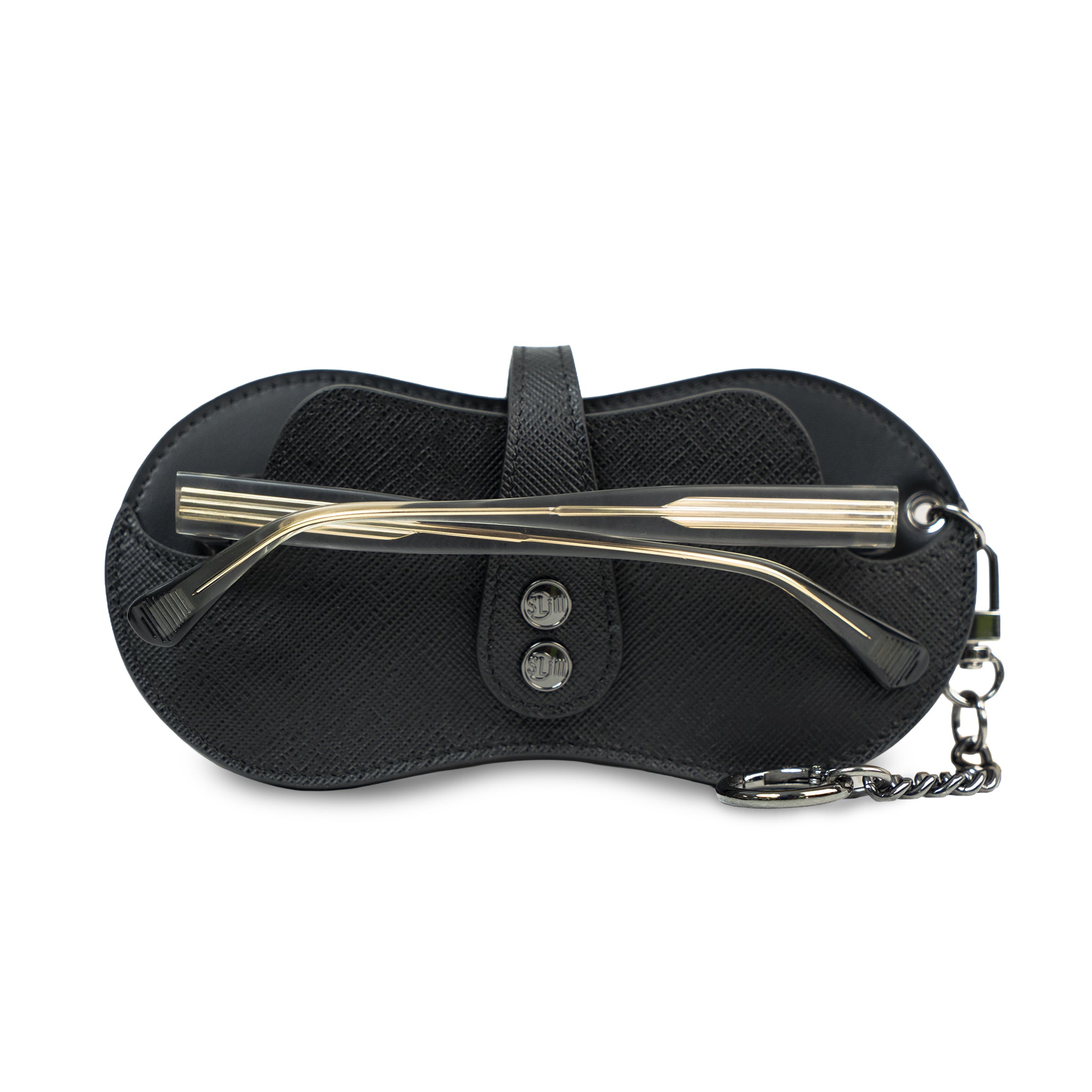 SLim Vision portaocchiali pelle nero saffiano con necklace