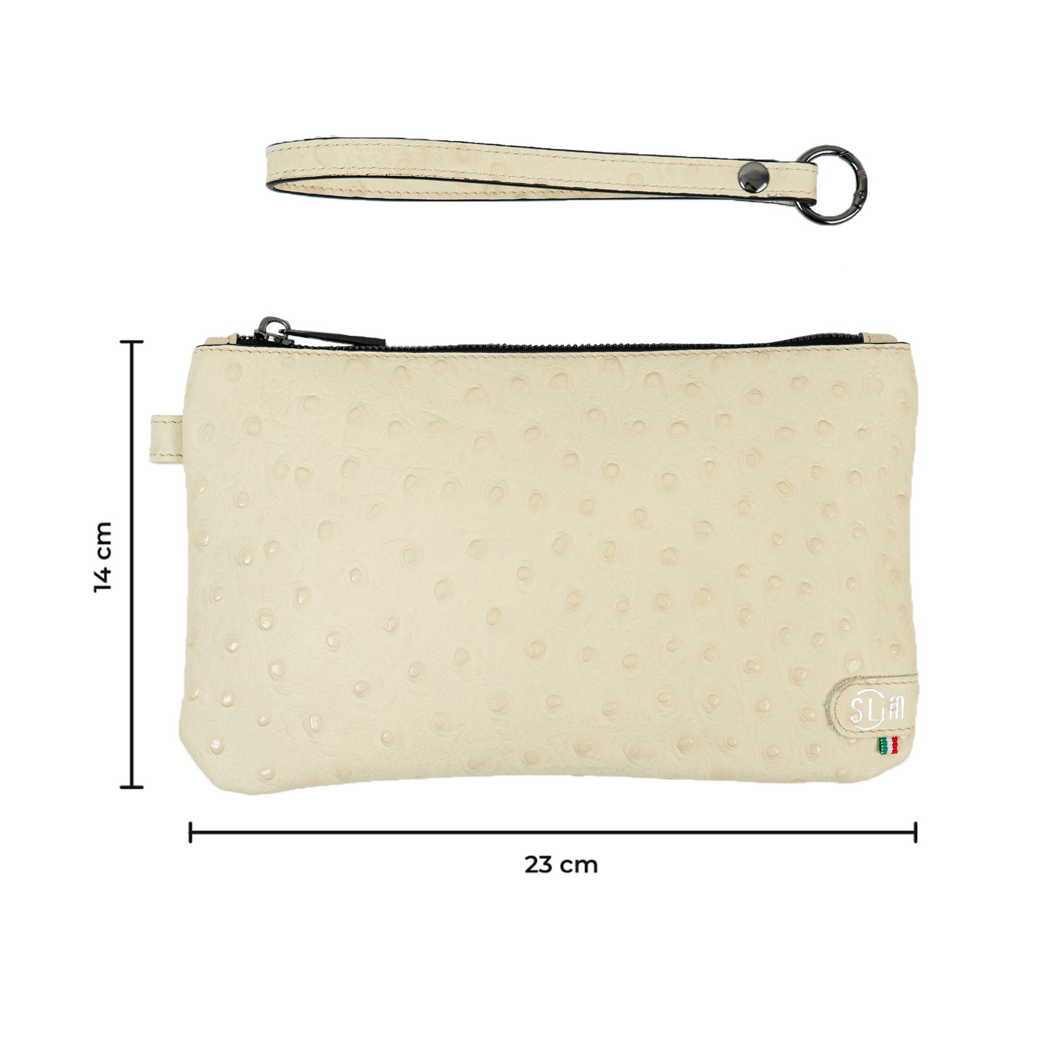 SLim Pochette Polsiera Pelle Struzzo Beige 23x14 cm