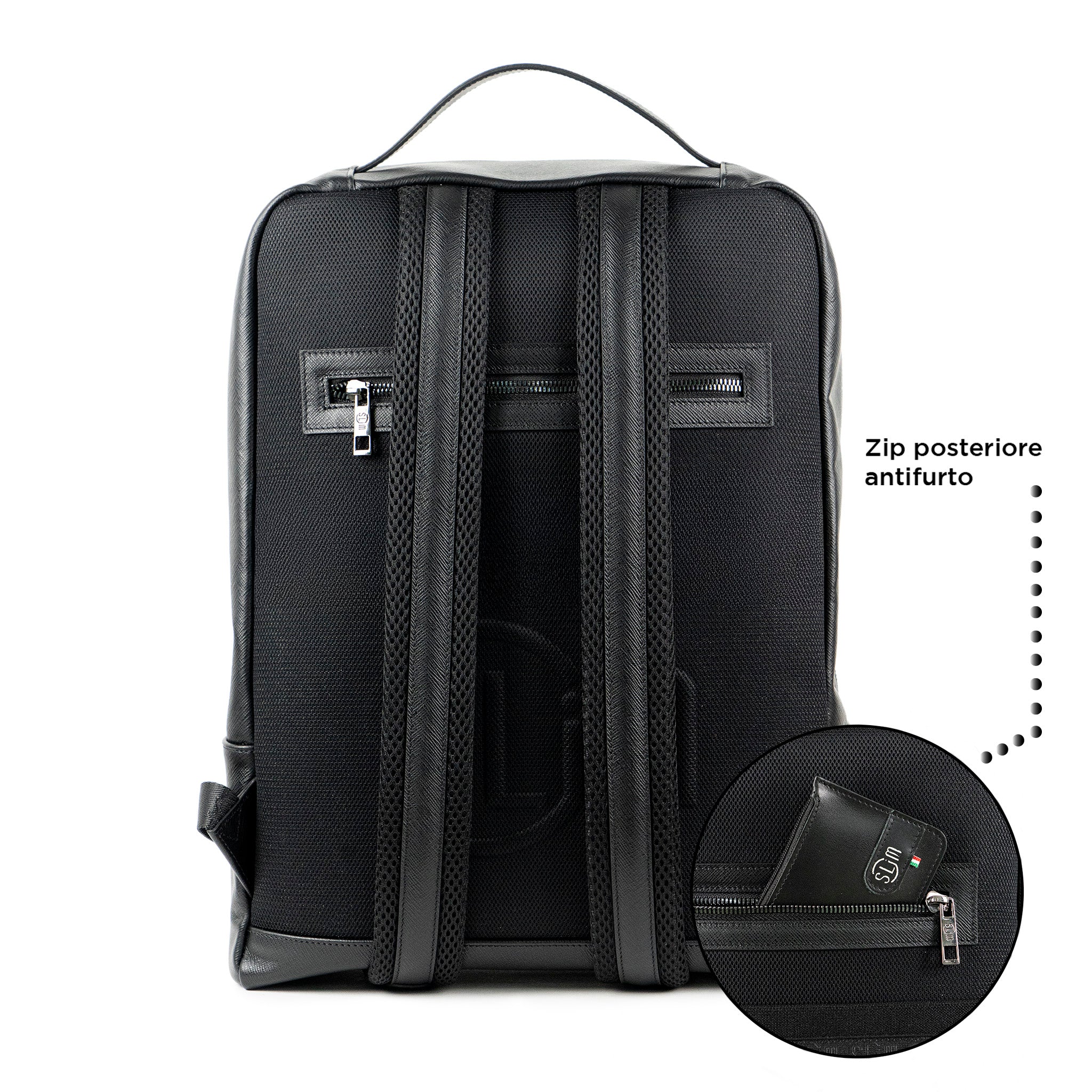 SLim Zaino Medio pelle saffiano nero laptop 14 pollici