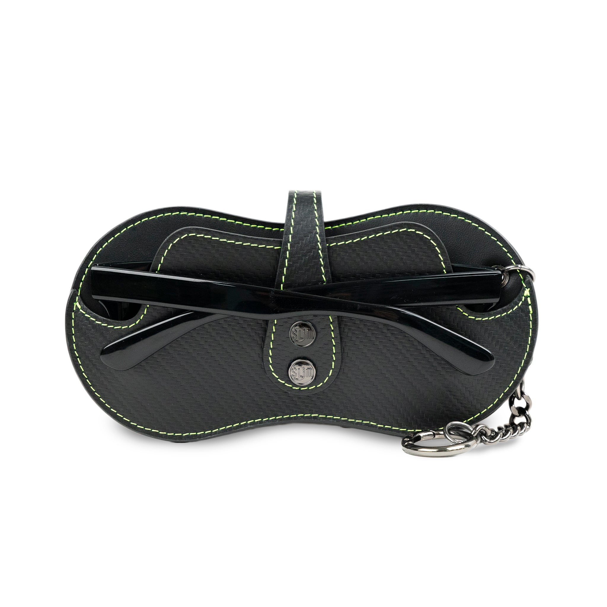 SLim Vision Portaocchiali Pelle Nero Carbon Cuciture Lime