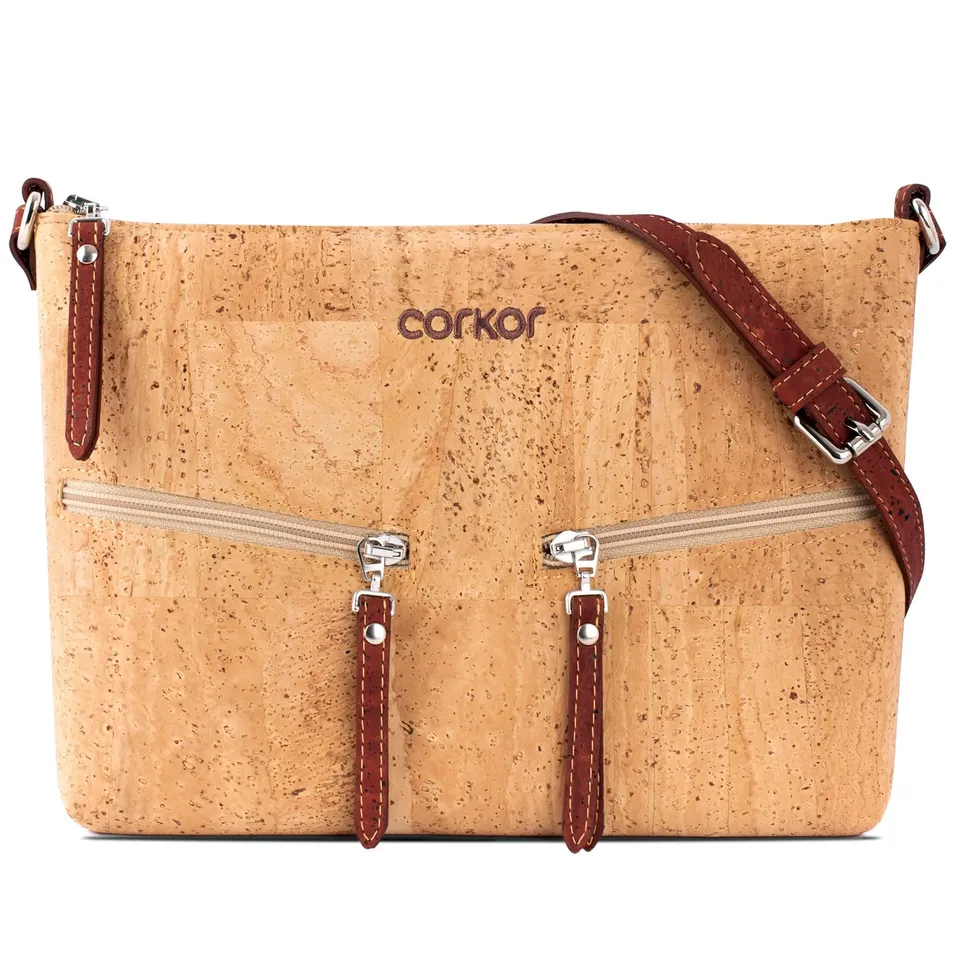 Corkor Bags Zaino Sughero Marrone Rosso Donna Porta Documenti
