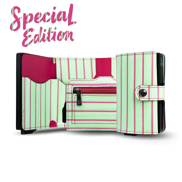 SLim Vera Pelle Lollipop Verde Fucsia Portafoglio RFID