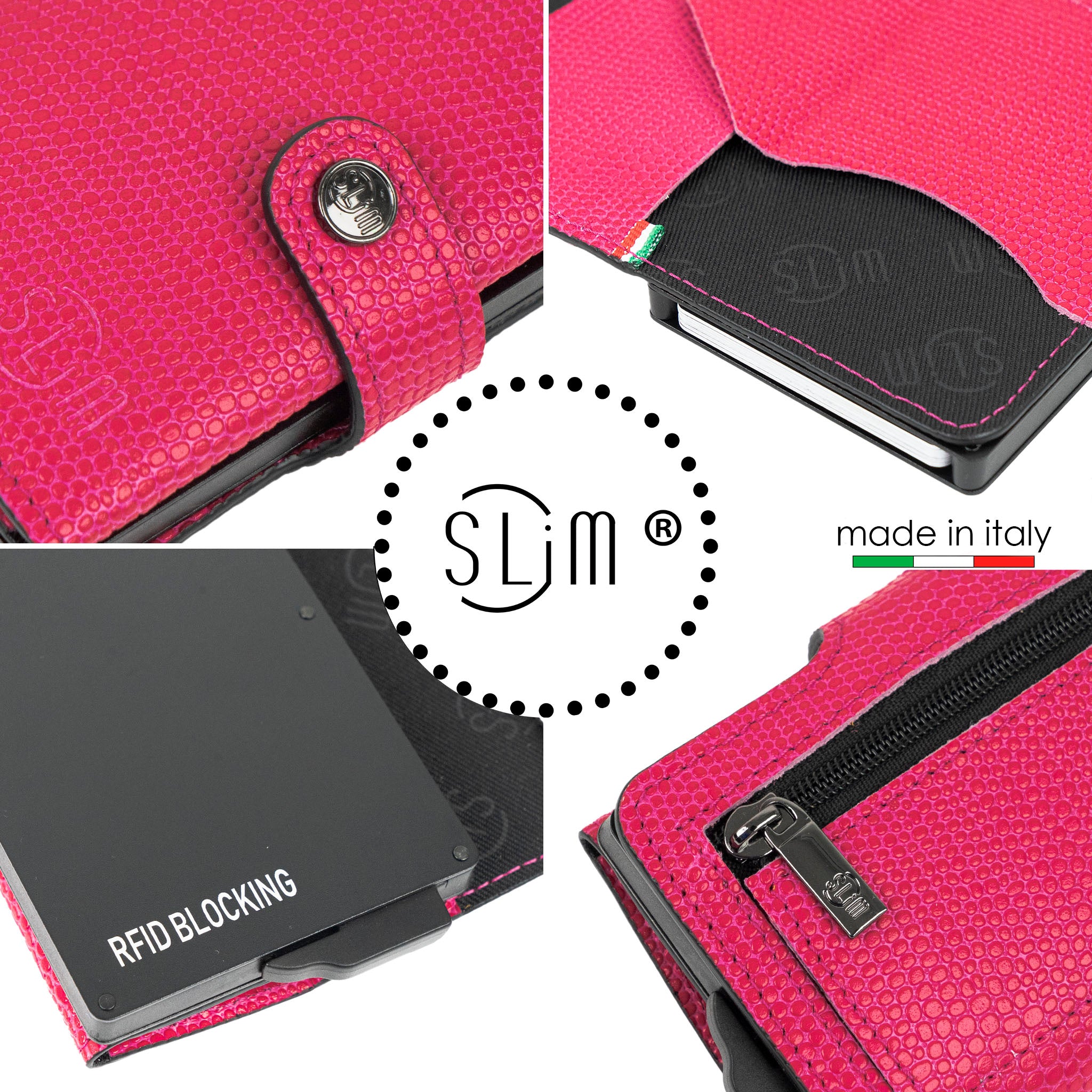 SLim Vera Pelle Tejus portacarte fucsia RFID 12 carte