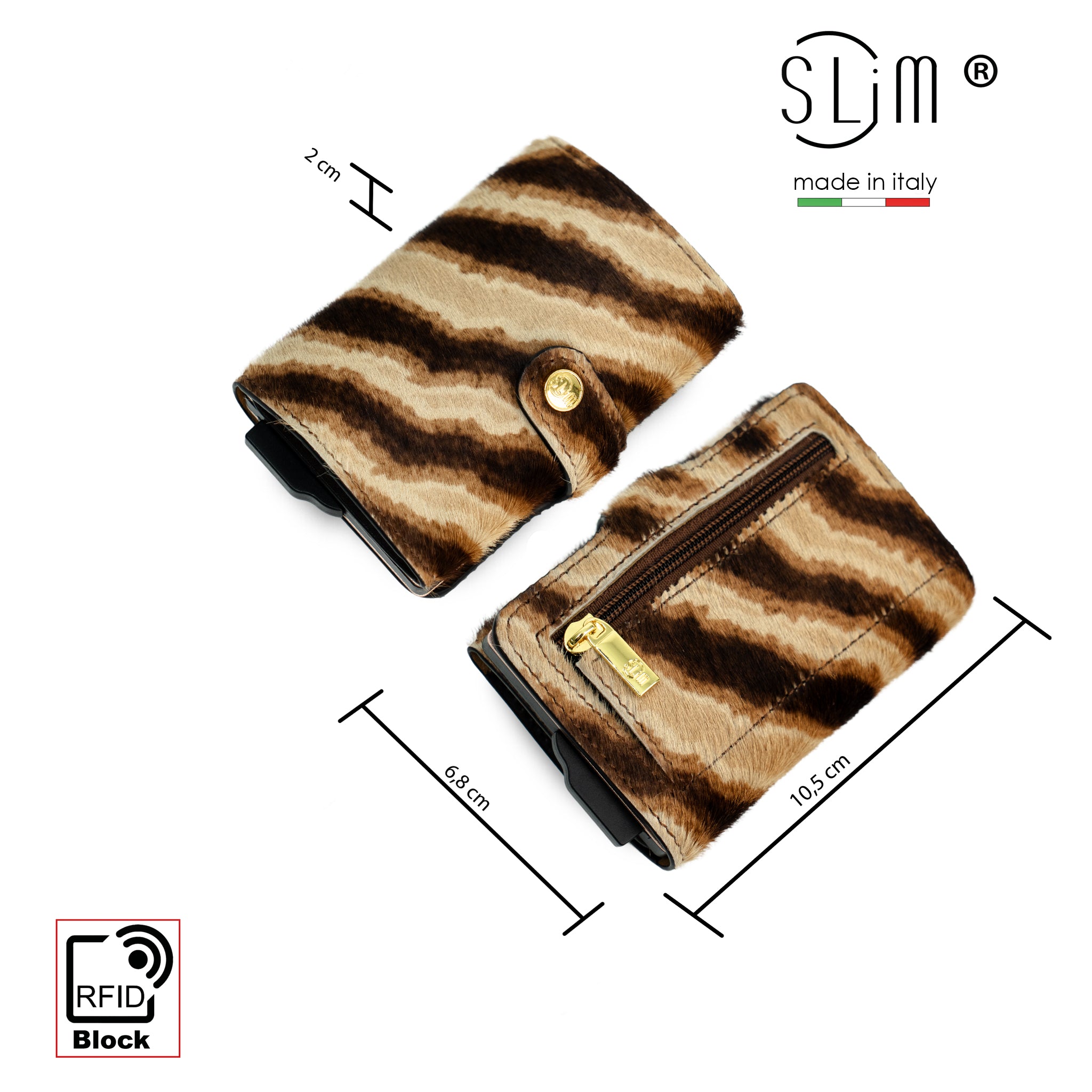 SLim Vera Pelle Portafoglio Animalier Tigrato RFID