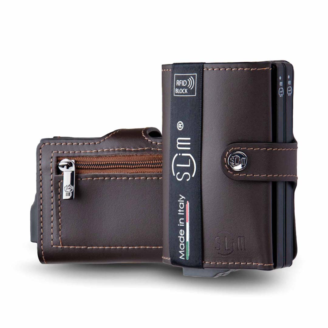 SLim Vera Pelle Portafoglio Doppia Cassa Saffiano Nero
