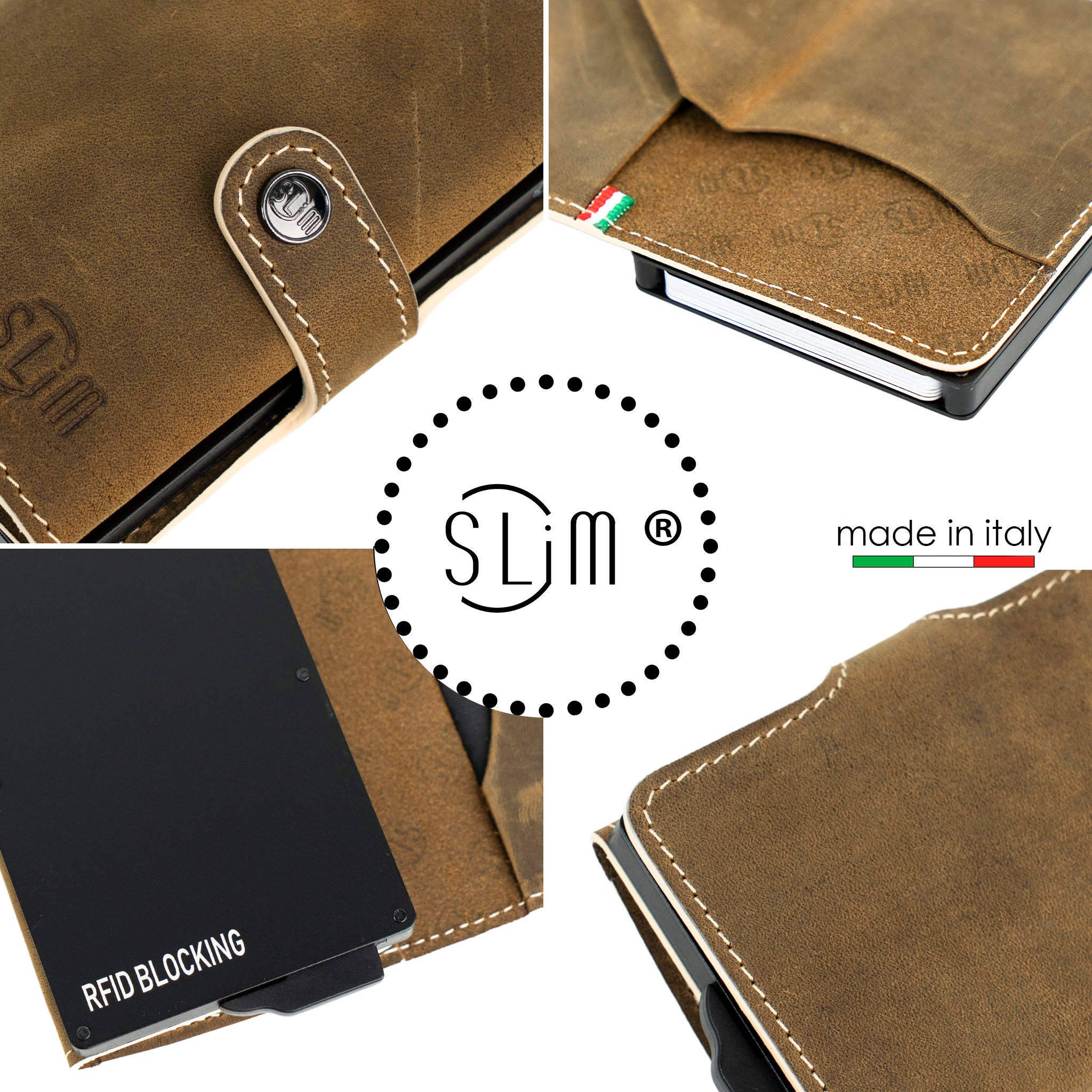 SLim Crazy Horse porta carte pelle cuoio senza zip RFID