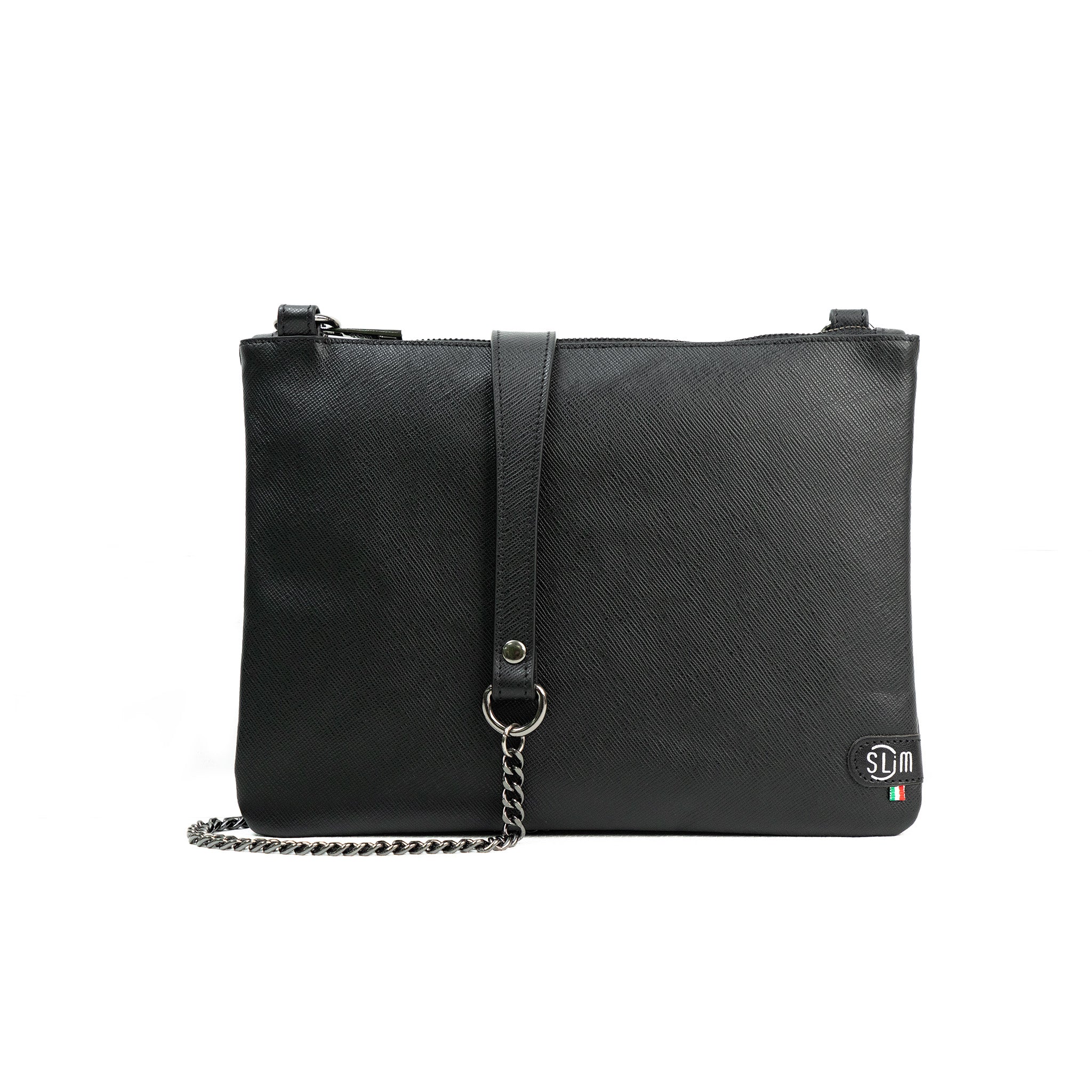 SLim Pochette Tracolla pelle saffiano nero 24x19 cm