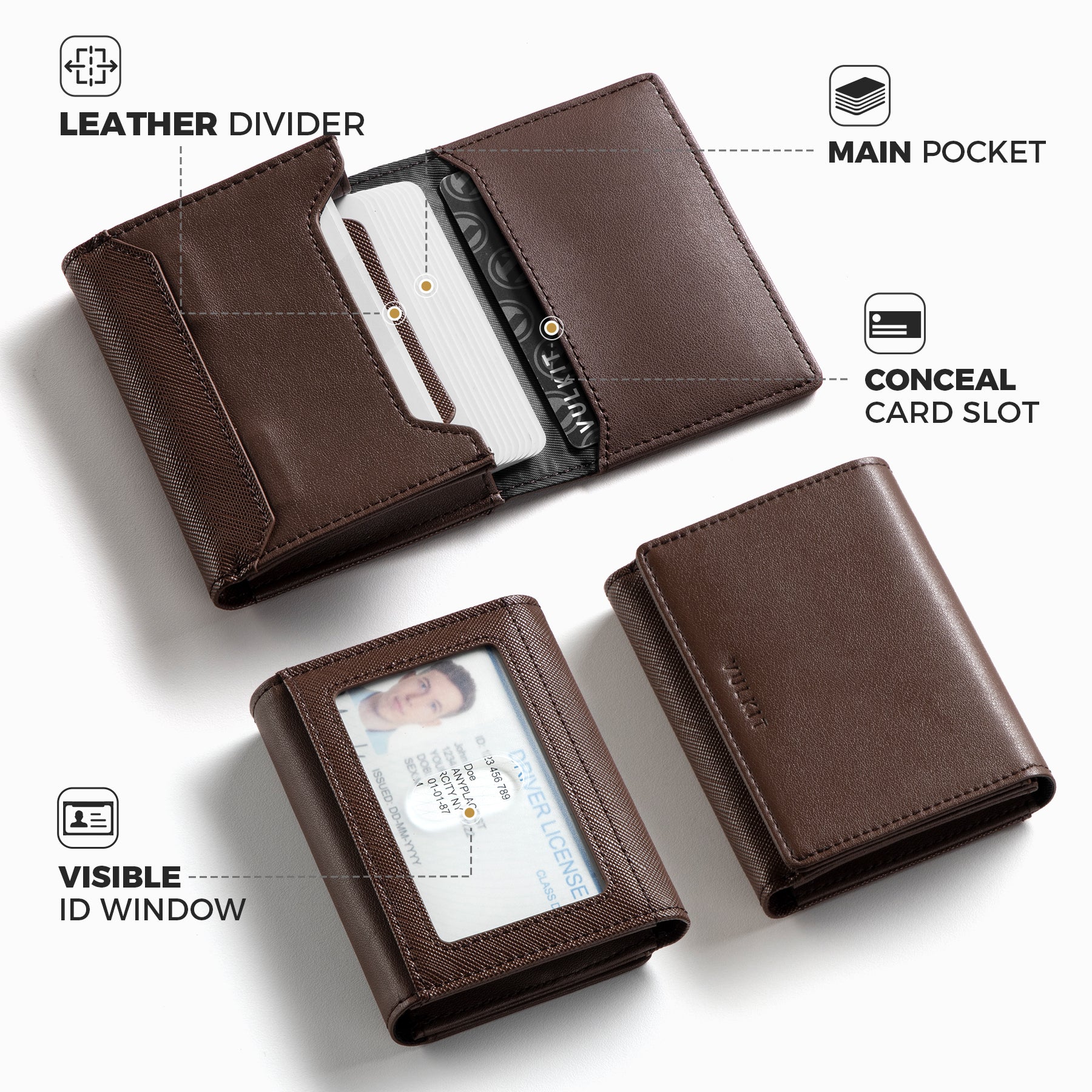 VULKIT Multifunctional VBC101 portabiglietti pelle nero RFID
