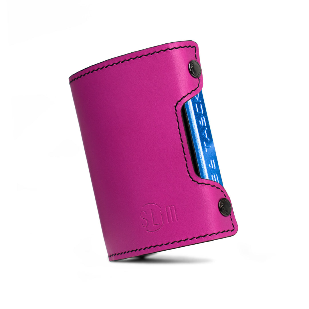 SLim Be Tasck portacarte pelle fucsia e nero frame nero