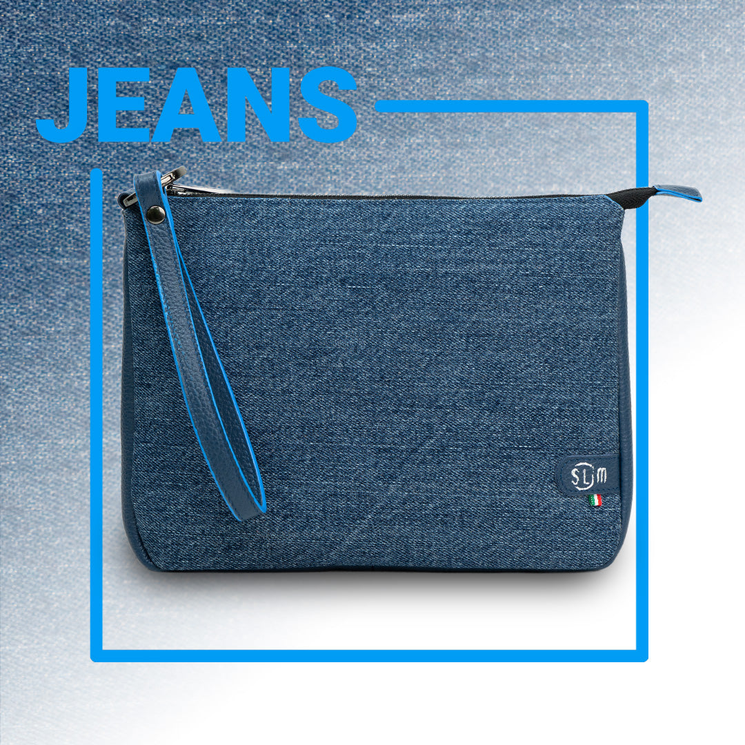 SLim Pochette Max Jeans Blu pochette pelle 25x19 cm zip