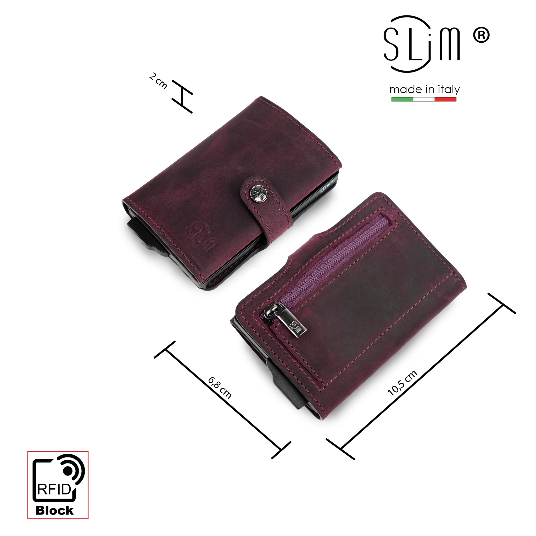 SLim Crazy Horse Viola portafoglio compatto pelle RFID