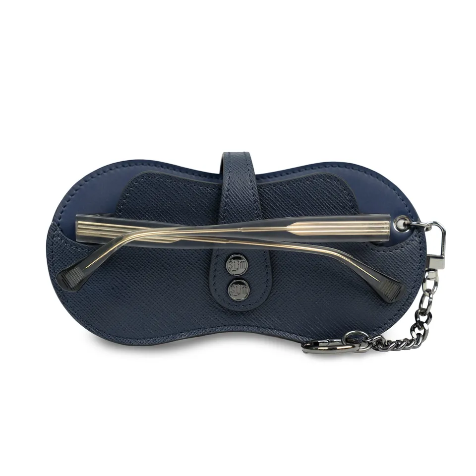 SLim Vision Portaocchiali Pelle Saffiano Blu