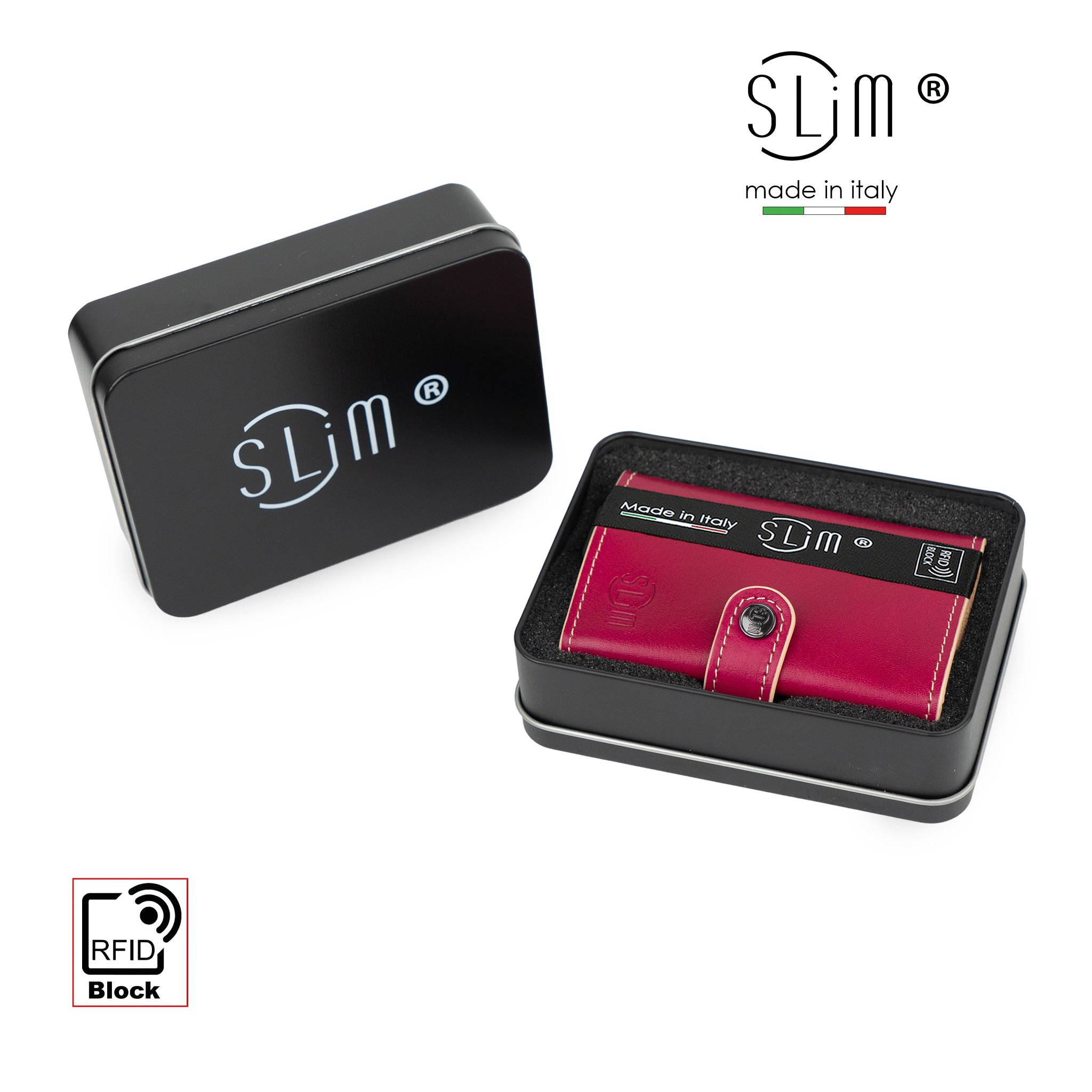 SLim Vera Pelle portacarte fucsia zip RFID 12 carte