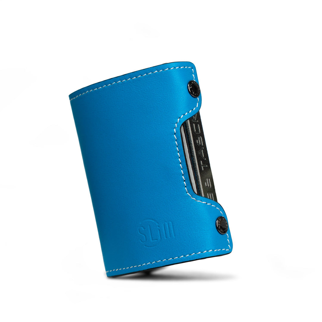 SLim Be Tasck cover pelle liscia blu bianco