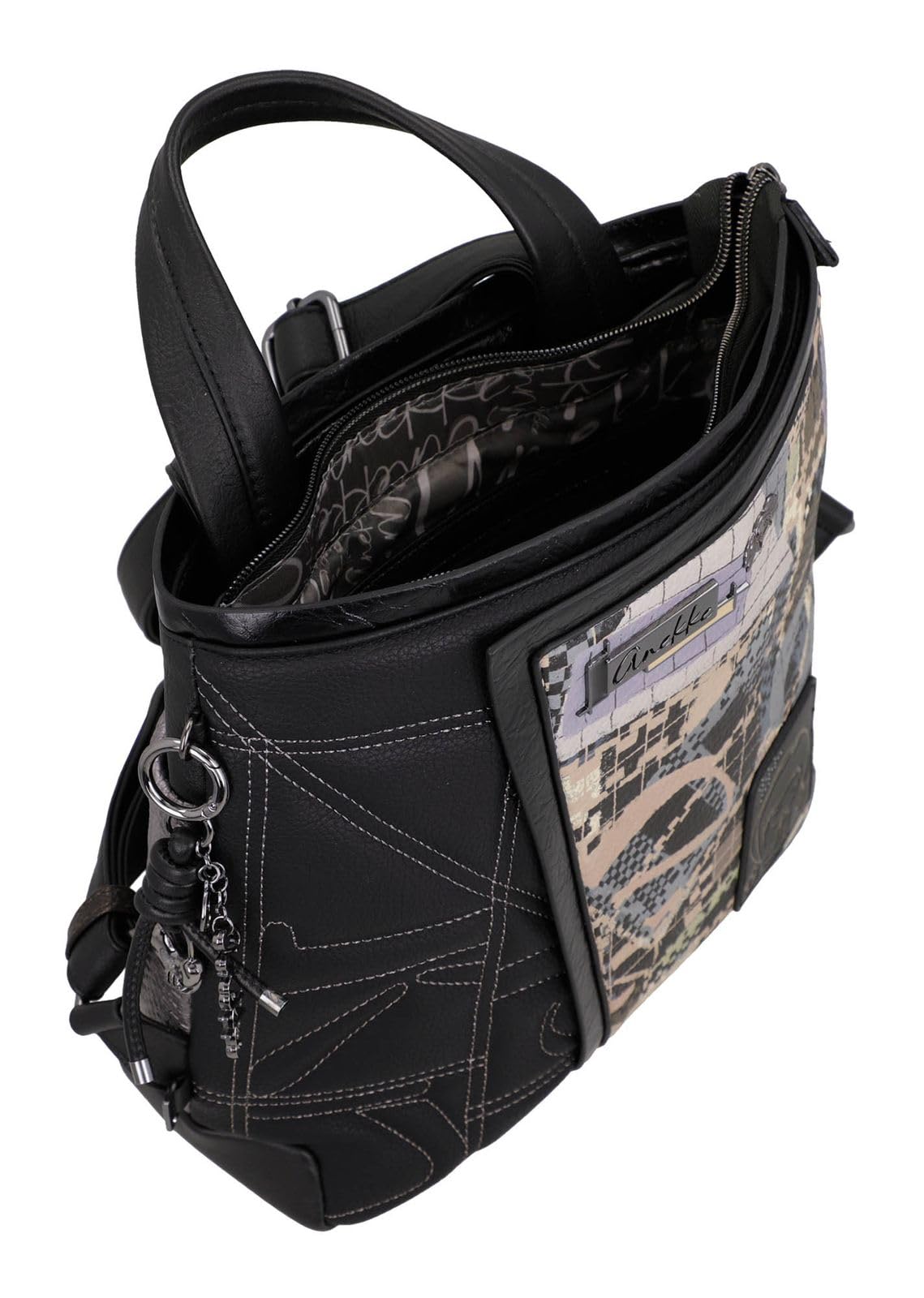Anekke Iron Zaino Quadrato Nero con Tasche