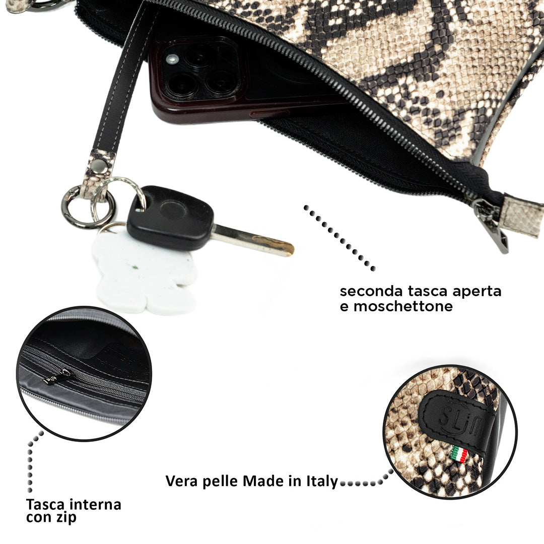 SLim Pochette Max Rettile Beige 25x19 cm Vera Pelle