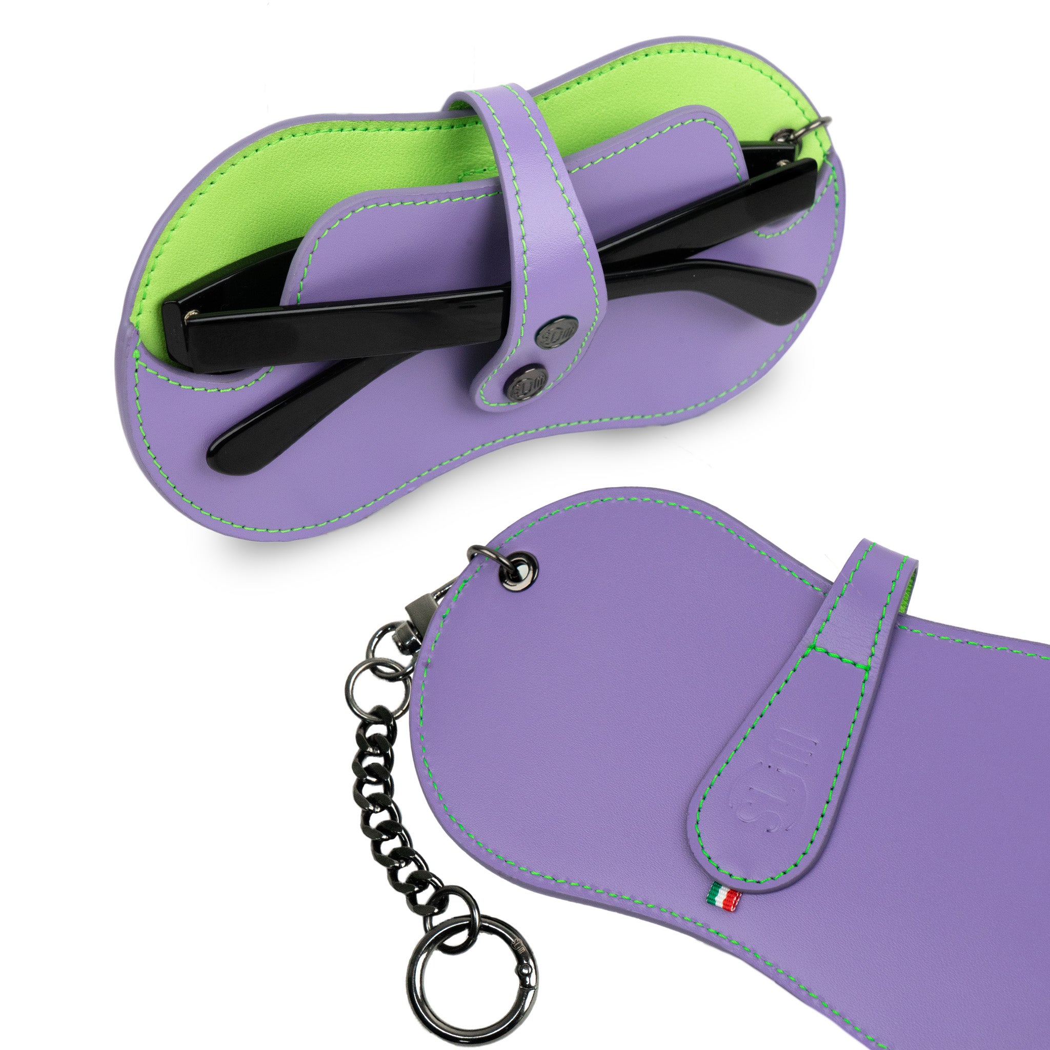 SLim Vision portaocchiali vera pelle viola verde lime