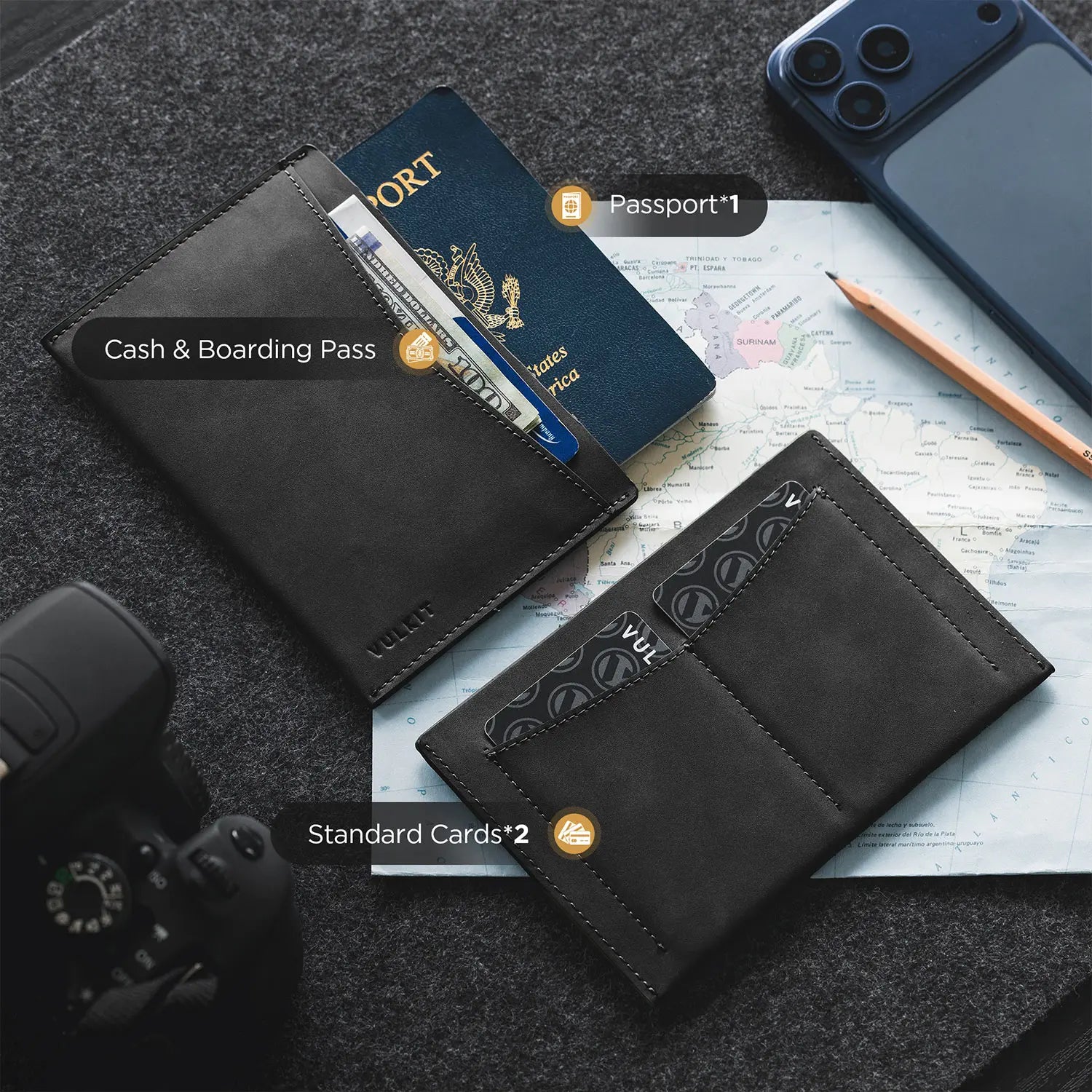 VULKIT Passport VPW117 cover passaporto pelle nera slim RFID