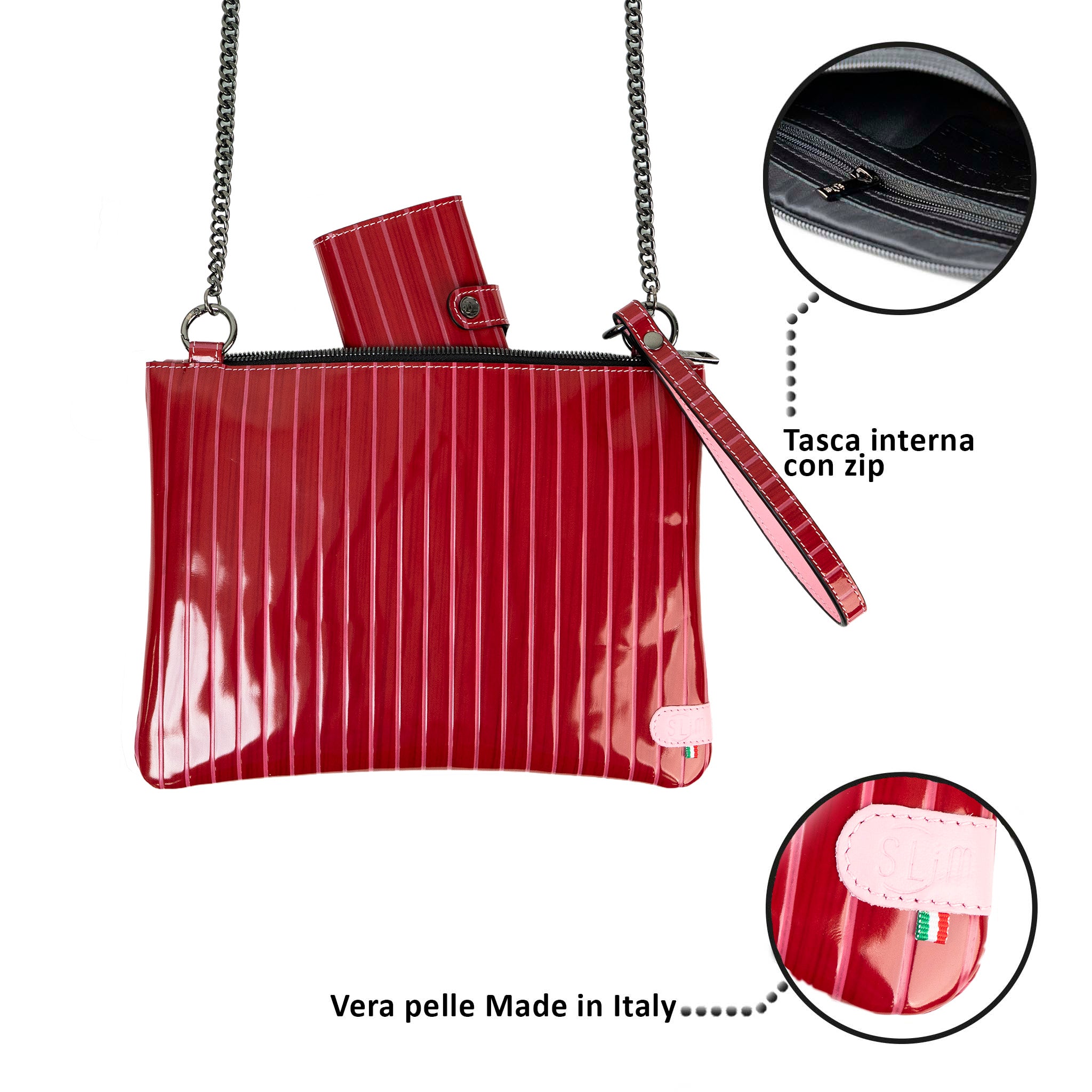 SLim Pochette Tracolla Pelle Lollipop Fucsia Rosa