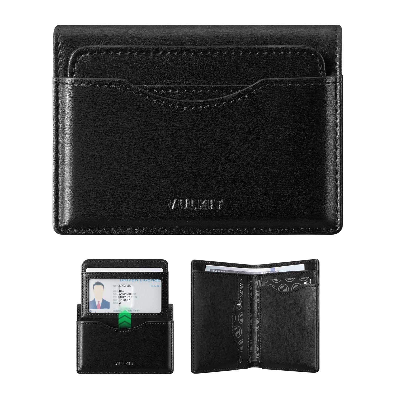 VULKIT VW134 portacarte pelle RFID nero finestra ID