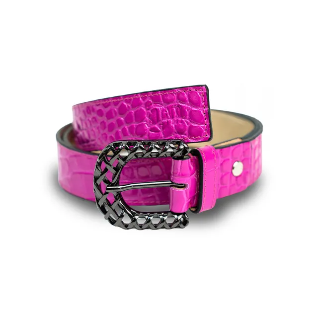 SLim Cinture Cintura Cocco Fucsia 30mm Pelle