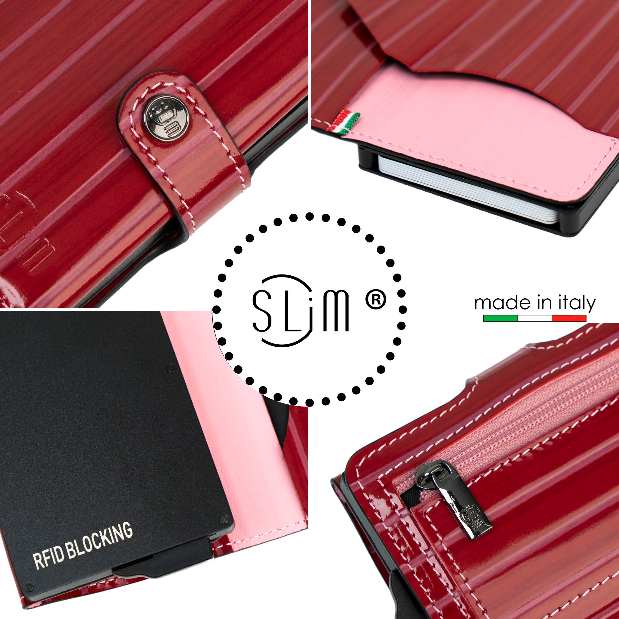 SLim Vera Pelle Lollipop portacarte rosso rosa RFID