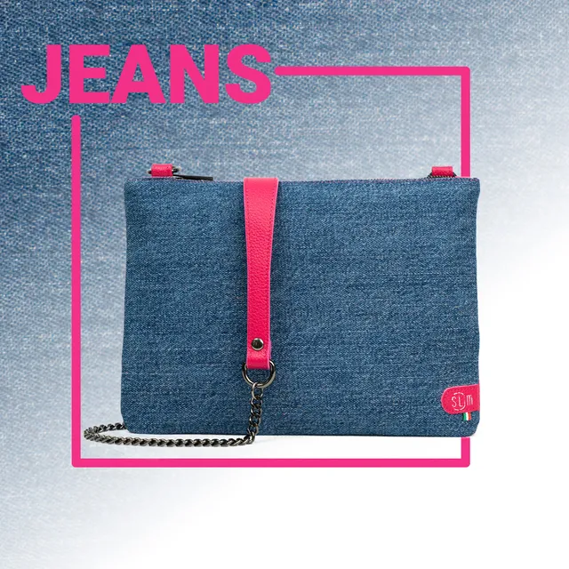 SLim Pochette Tracolla Jeans Pelle Bottalato Fucsia