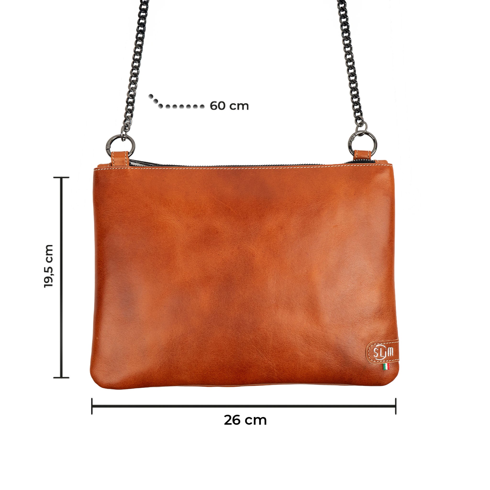 SLim Pochette Tracolla pochette pelle Vegetale Cognac